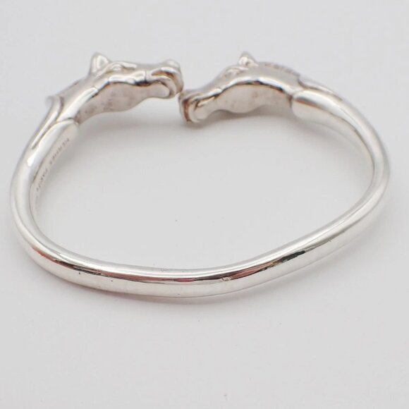 HERMES Logo Cheval Double Horse Head Bangle Bracelet Silver Accessory - Picture 13 of 16